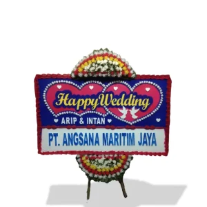 Karangan bunga papan Happy Wedding